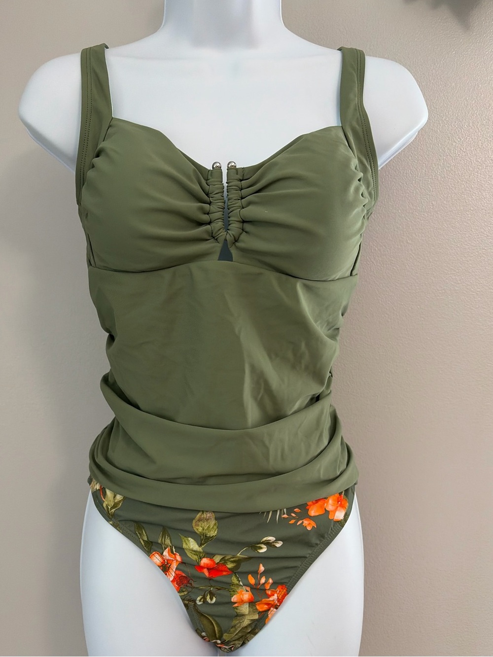 NWT Cupshe Green & Floral Tankini Set